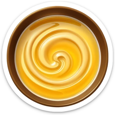 small swirl of chicken broth, glossy golden-yellow, translucent, slightly oily, soft ripples, rich and inviting, no bowl, spoon, or herbs, just the liquid, soft lighting, emoji scale sticker