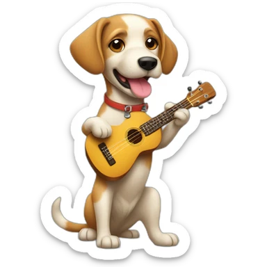 chien debout qui fait du ukelele sticker
