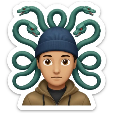 a person with multiple heads like a hydra, wearing beanies sticker