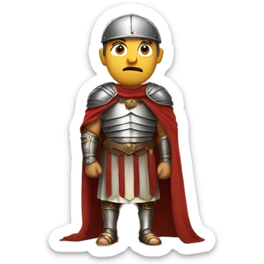Anxious Roman General: A general in full armor and a cape, sweating with a tense, worried expression, as if concerned about the outcome of a battle or meeting. sticker