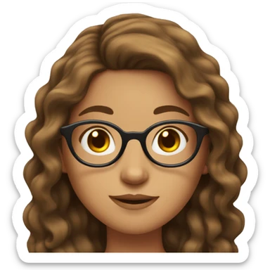 girl with long brown wavy hair with glasses sticker