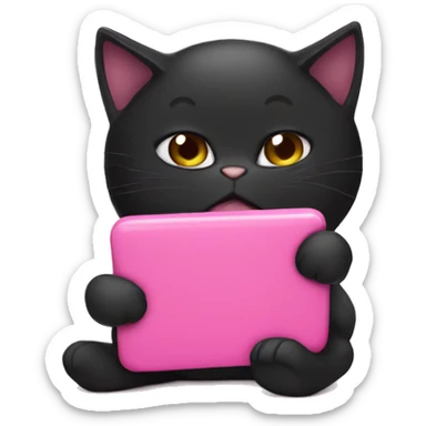 black cat texting on pink phone sticker