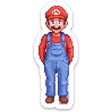 Mario, red hat, blue overalls, mustache, cheerful, classic video game character sticker