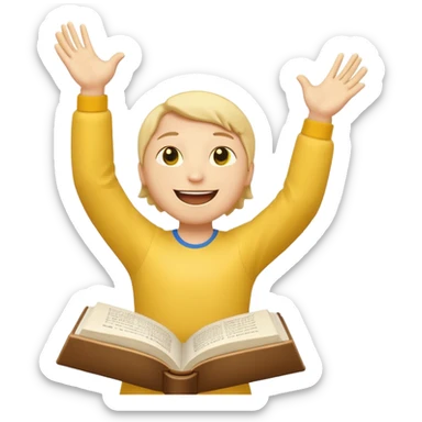 סמיילי צהוב שמח מאוד קורא ספר תהילים ומרים ידיים למעלה בתנועת ניצחון sticker