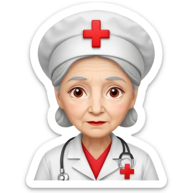 old woman nurse, red cross hat sticker