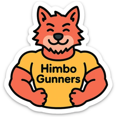 muscular wolf furry wearing a t-shirt that says 'Himbo gunners' sticker