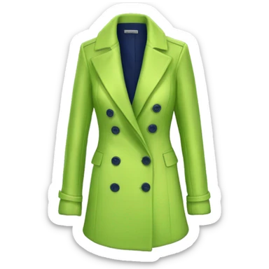 Realistic isolated open navy blue fashion Peacoat with lime green low cut silk blouse underneath.  sticker
