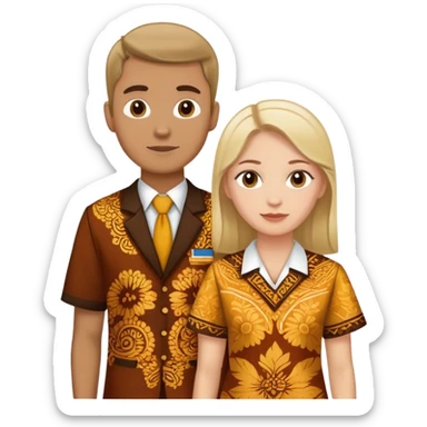 a white-skinned woman and a tan-skinned man wearing school batik uniforms  sticker