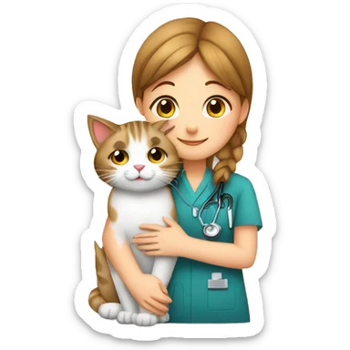 cat cuddles veterinarian girl sticker