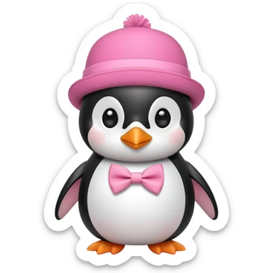 Pink cute Penguin wear cute bow tie in its hat sticker