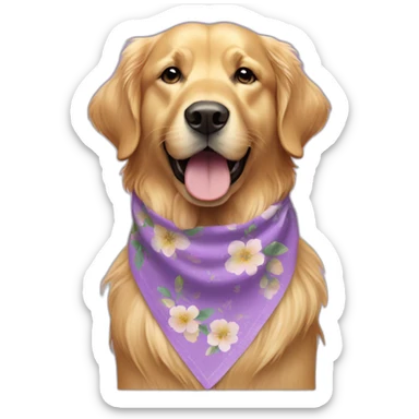Full body Golden retriever wearing lilac floral bandana around neck sticker