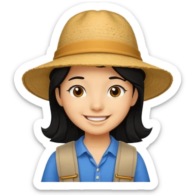 tourist kid with big hat and black hair sticker