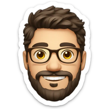 Handsome young man 25 years old short dark brown hair nice small round golden glasses cool beard Light moustache funny big smile dimple on the side sticker