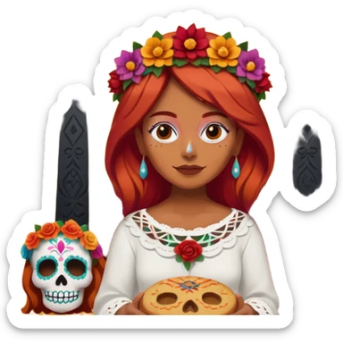 Día de muertos cabello rojo pan de muerto papel picado sticker