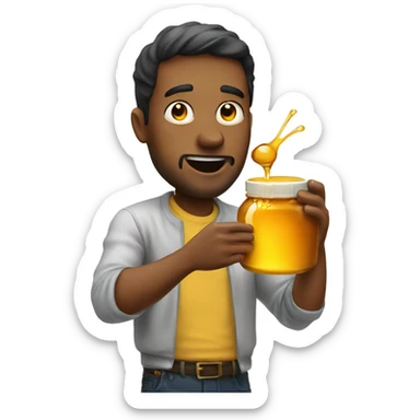 Man throwing up honey sticker