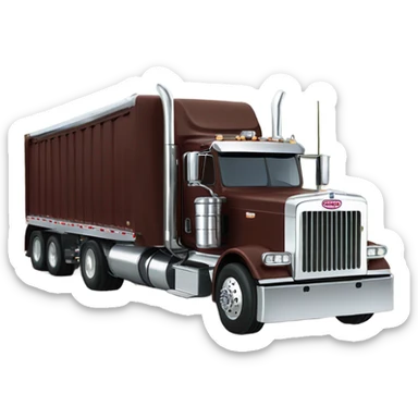 Peterbilt 389 brown cherry with flat top and slash cut exhaust stacks and dual rear tires and flat bumper sticker