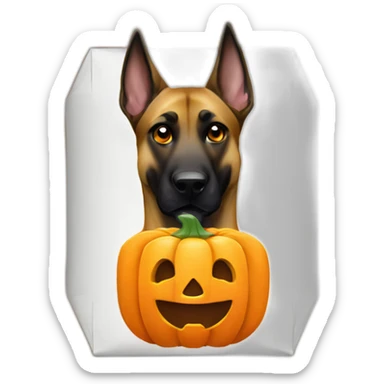 malinois dog with pumpkin Halloween box for candy sticker
