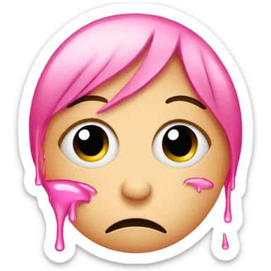 crying emoji face with pink tears coming only from eyes sticker