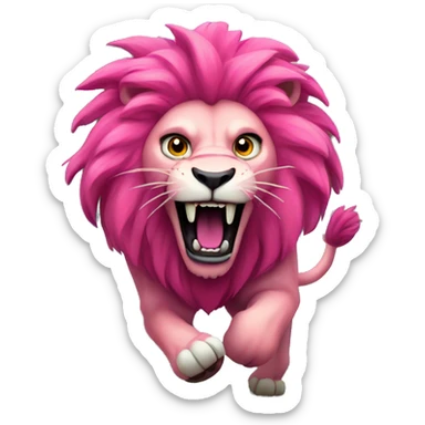Roaring scary pink lion running through the forest sticker