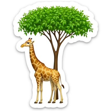 giraffe eating leaves from a tall tree sticker