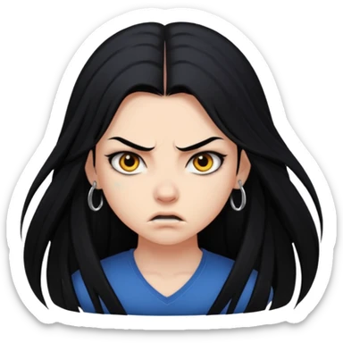 aggressive girl with long black hair sticker