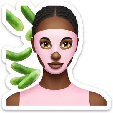 teen girl wearing pink skincare facial mask with 2 cucumbers over her eyes sticker