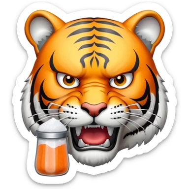 tiger face with salt shaker being salty for Twitch emote sticker