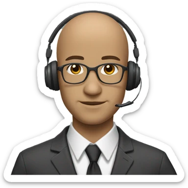 Light skinned bald Teacher wearing headphones and tie sticker
