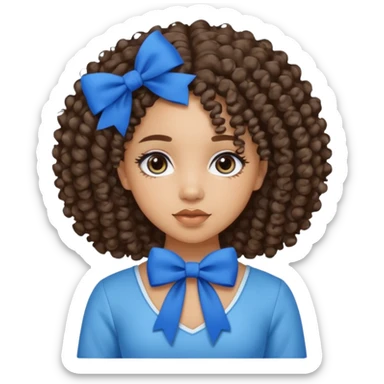 lightskin girl with medium length curly hair, blue bows sticker