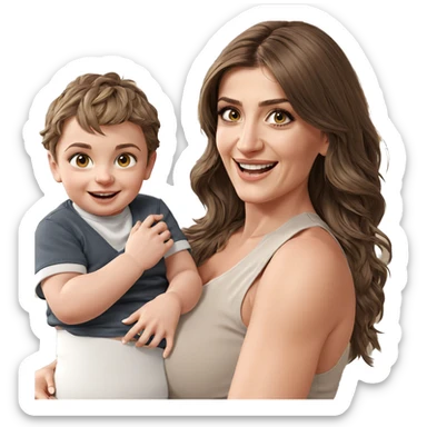smiling girl with baby and boy sticker