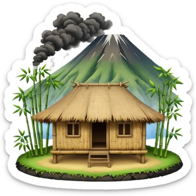 bamboo hut front of the volcano sticker