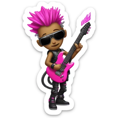 cyberpunk rockstar, pink mohawk, robot guitar sticker