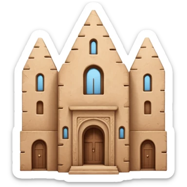 large ancient adobe building, front view, boxy shape, tall uneven towers, textured adobe walls, triangular window patterns, focus on scale and authentic architectural details, no central door, no sky or sunset sticker