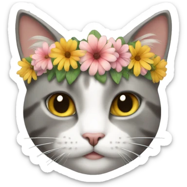 cat wearing a flower crown sticker