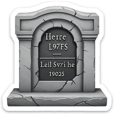 A gravestone with the inscription: Here lies the SVP 1971–2025 sticker