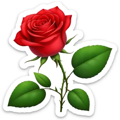 A beautiful red rose flower with green stem and leaves sticker