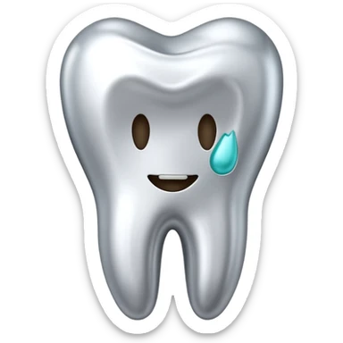 human tooth emoji, smooth chrome ceramic-metal texture, clean medical luxury aesthetic, isolated on white, no face sticker