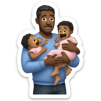 A father holding 3 babies freaking out sticker