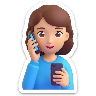 girl looking at mobile phone, 3D emoji style sticker