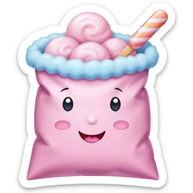 Cotton candy in a bag, packaged fluffy sugar sticker