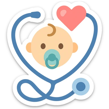 Prompt (на английском, как принято для генерации изображений):
"A clean, high-quality vector illustration of a baby's face with a pacifier, surrounded by a stethoscope forming a heart shape around the head. The design should include soft shadows and glossy highlights for depth and realism. Smooth lines, pastel color palette, minimalistic but expressive details. Ideal for a medical or pediatric logo or illustration. White backgroun sticker