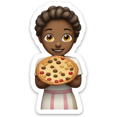 girl holding cookie pizza with joy sticker