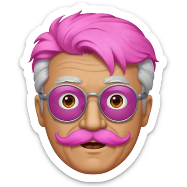 old guy with funny hair and dark shades and pink mustache sticker