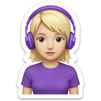 blonde girl with purple headphones and tshirt  sticker