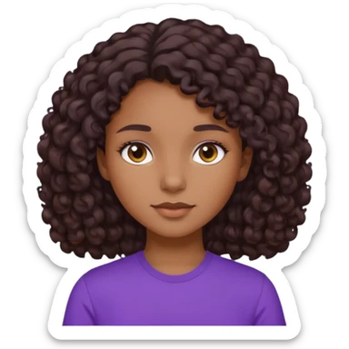girl with brown skin, dark curly brown hair shoulder length and purple shirt sticker