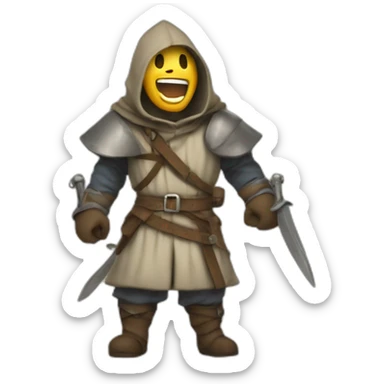 medieval saboteur laughing and escaping, hooded sticker