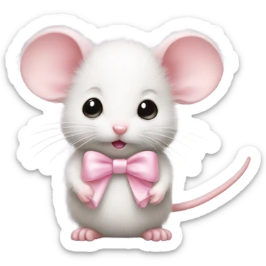 Fuzzy baby mouse with light pink bow sticker
