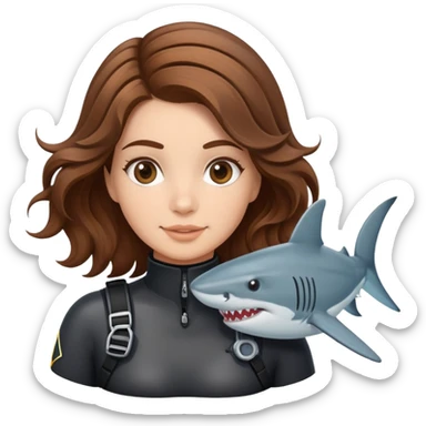 A scuba (brown wavy hair) girl and a shark sticker