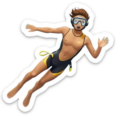 A diver mid-air, plunging from a high cliff into the sparkling ocean below. The background features rugged cliffs, clear blue water, and a bright sky, emphasizing the excitement and danger of the sport with a sense of freedom and adventure. sticker