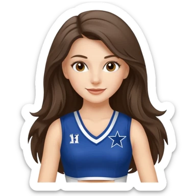 white happy long haired brunette girl hazel eyes in dallas cowboy cheerleader outfit sticker